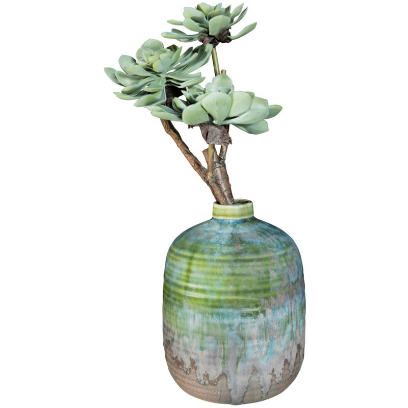 Stoneware Vase, Reactive Glaze, Green