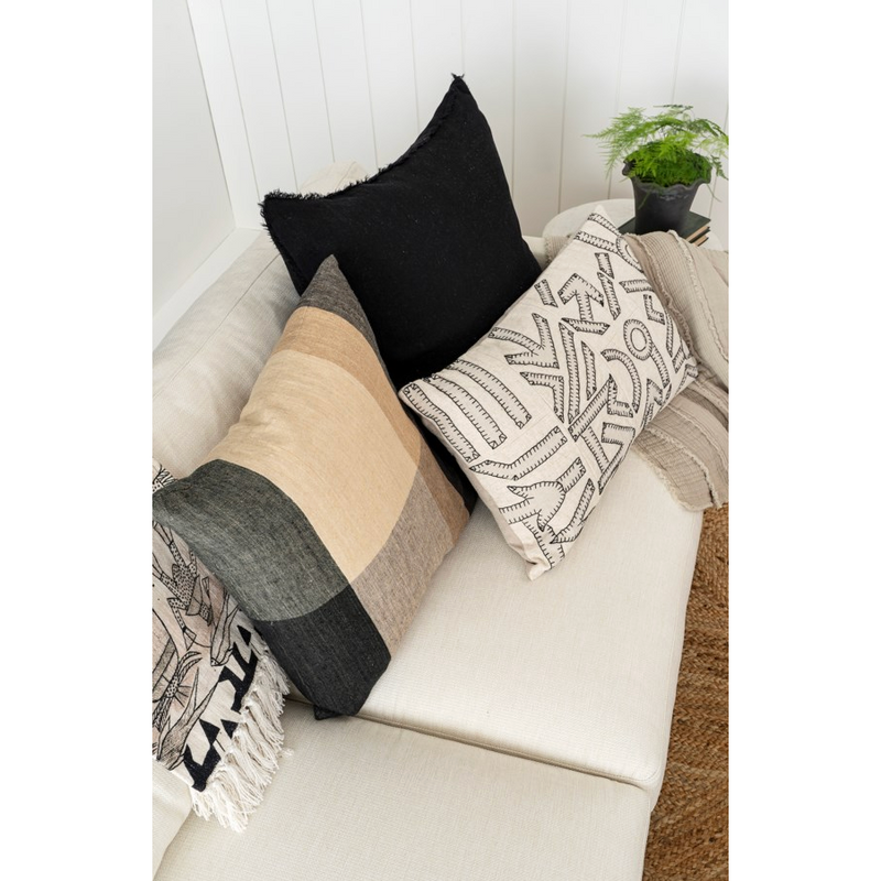 Piedmont Linen Cushion - Black/Brown