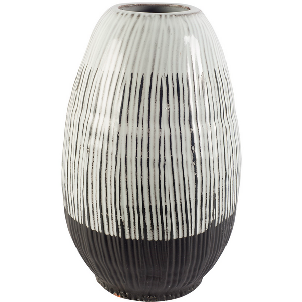 Natalie Short Dark Brown/White Glazed Ceramic Vase