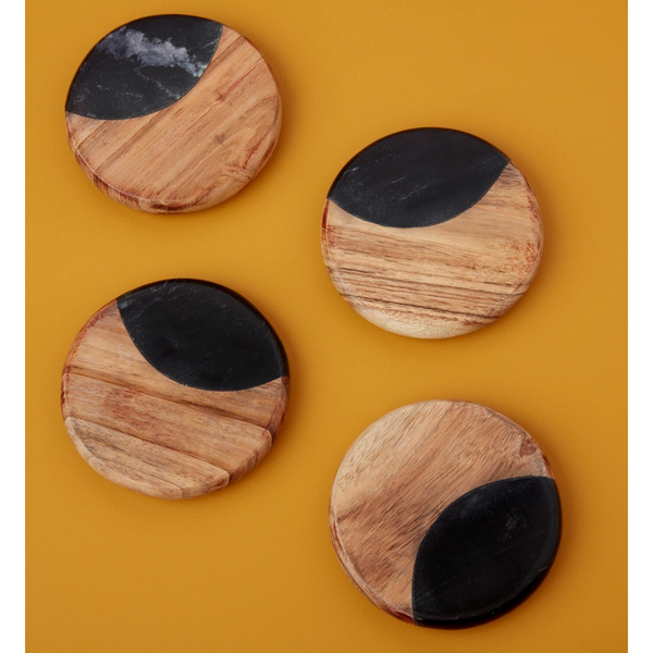 Marine Black Marble &amp; Acacia Coasters