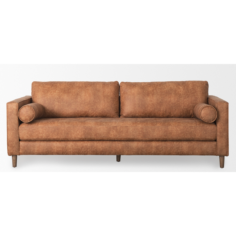 Loraine Cognac Brown Faux Leather Sofa