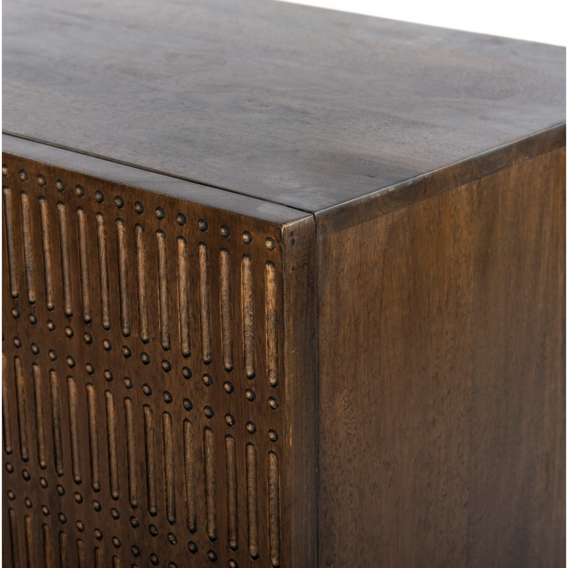 Kelby Cabinet Nightstand - Carved Vintage Brown