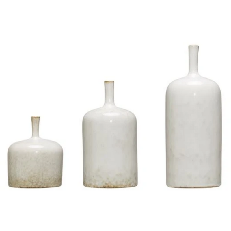Stoneware Vase, Reactive Glaze, White- Small