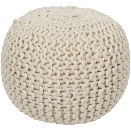 Wool Knitted Pouf, cream