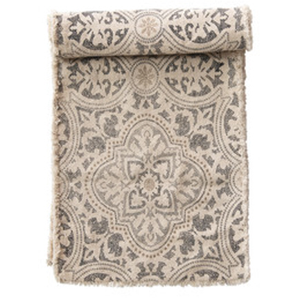 Cotton Printed Table Runner With Frayed Edge