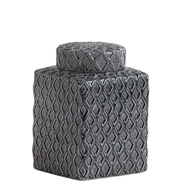 Coventry Ceramic Jar - Grey Lattice (small)