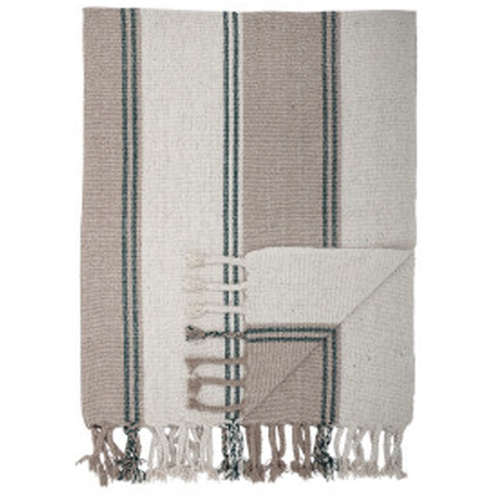 Woven Recycled Cotton Blend throw With Stripes &amp; Fringe