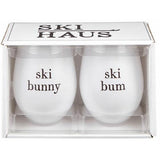 Ski Bum and Ski Bunny Stemless Wine Glass- Set of 2