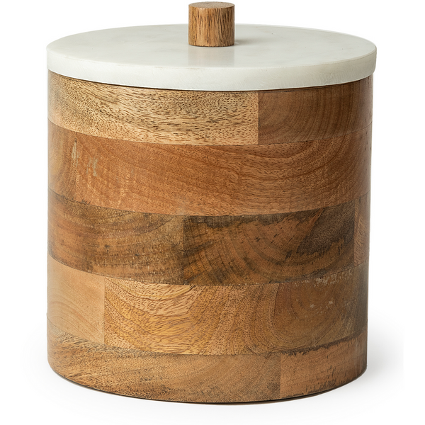 Sandy Brown Round Wooden Storage Box