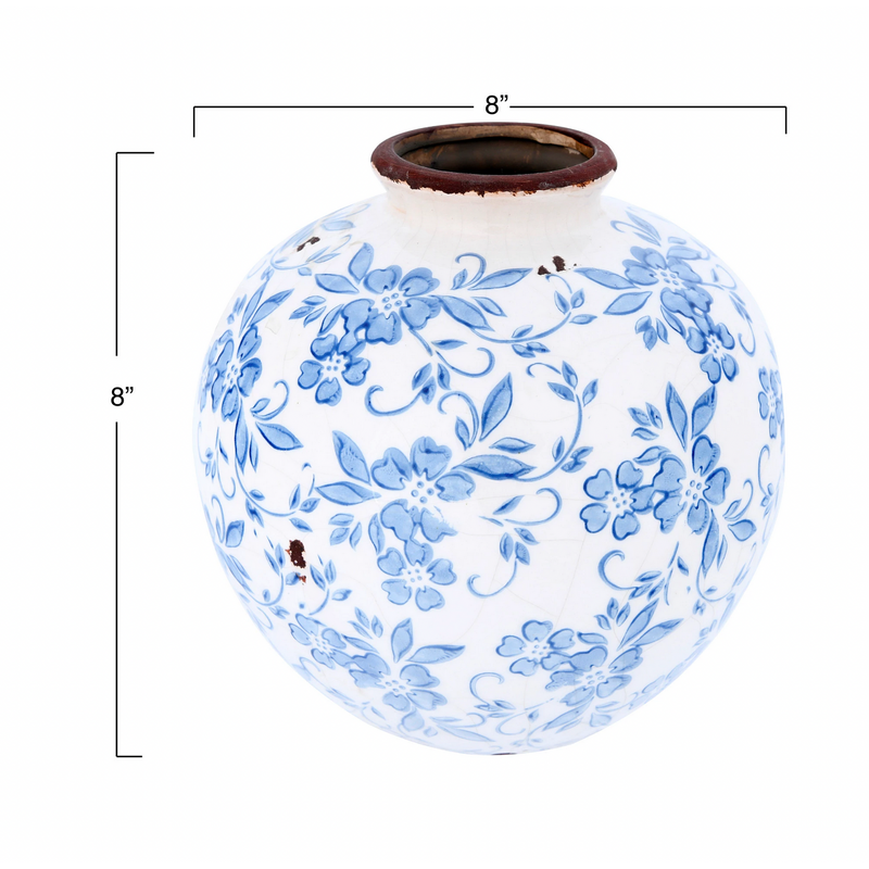 Terracotta Vase Blue Floral