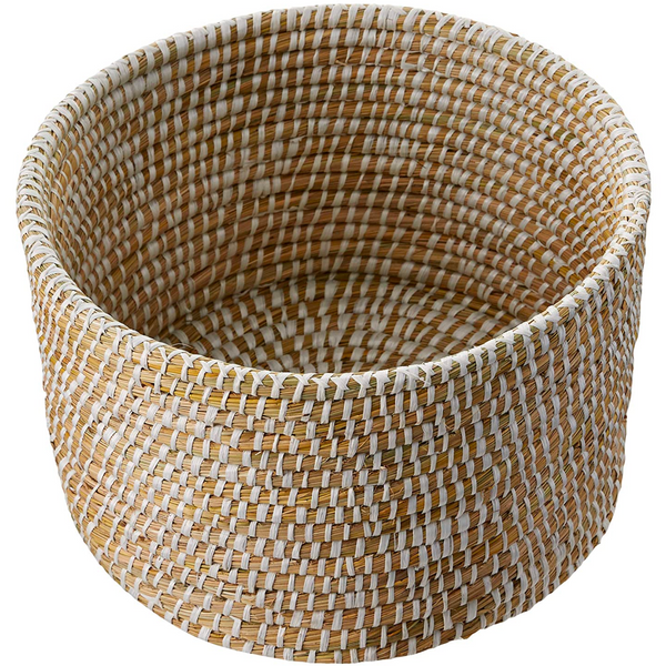 Natural Woven Seagrass Baskets w/ Lid, Whitewashed, Set of 3