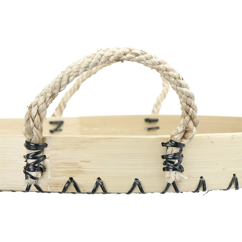 Round Decorative Seagrass &amp; Bamboo Tray w/ Rope Handles, Natural &amp; Black