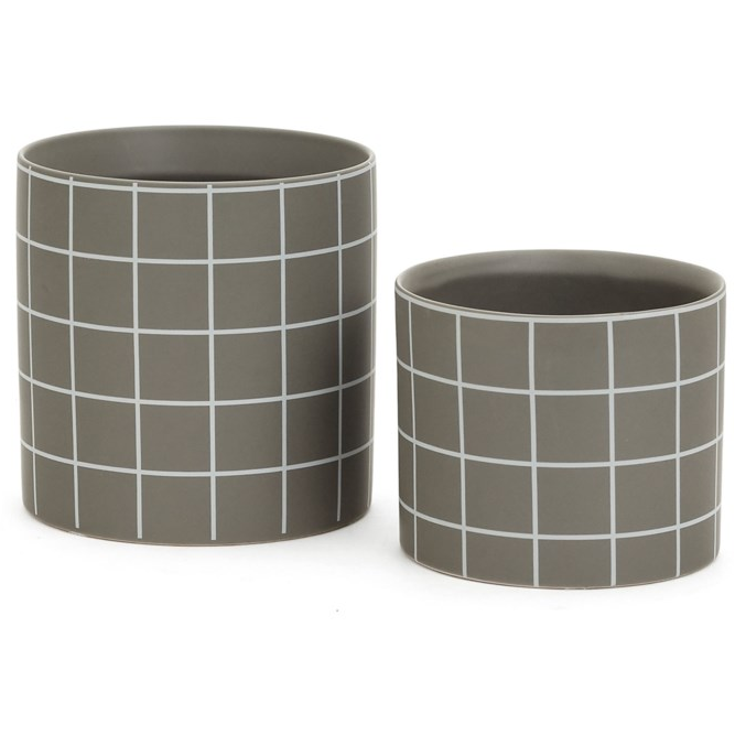 Holmes Large Grid Planter - Grey and White