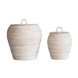 Whitewash Natural Rattan Baskets with Lid