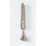 Abaca Wood Bead Strand w/ Jute Tassel, Multi Color