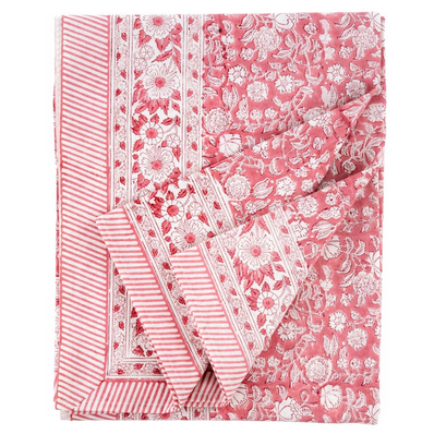Primrose Block Print Tablecloth Pink