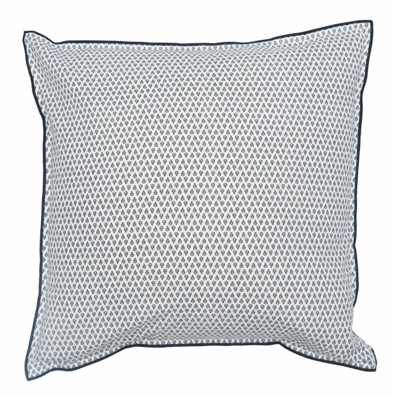 Square Cotton Printed Pillow Cream With Black Trim