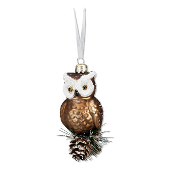 OWL ON PINECONE ORNAMENT