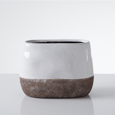 Corsica Ceramic Crackle 2 Tone Oval Pot Tall White - 122 West