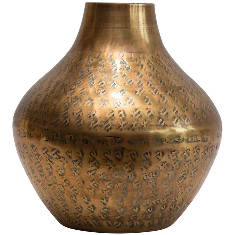 Hammered Metal Vase, Antique Brass Finish