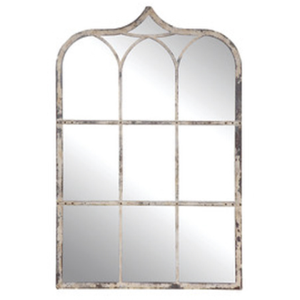 Metal Wall Mirror, Distressed White Finish