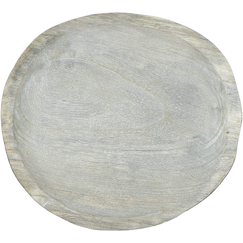 Round Decorative Paulownia Wood Tray - Grey Wash