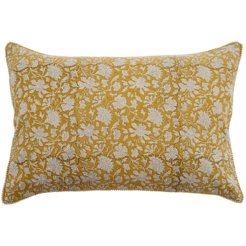 Clara Linen Block Print Cushion - Ochre