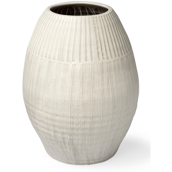 Ray Small Pearl White Ceramic Striped Vase