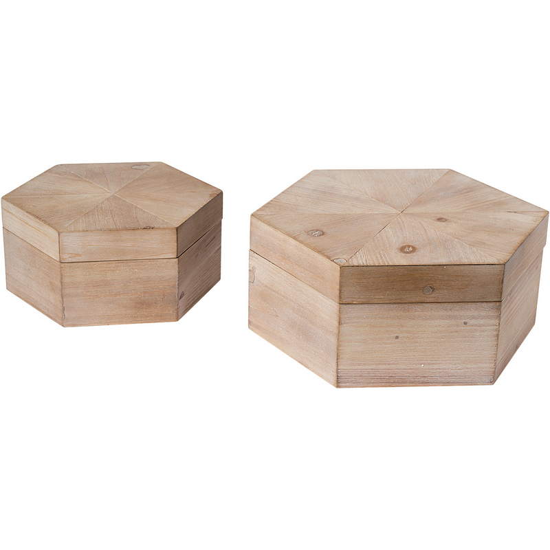 Elsa Wooden Hexagonal Boxes (Set of 2)