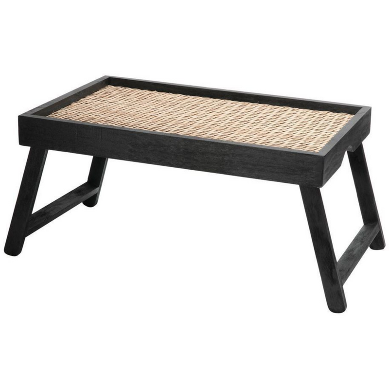 Black Mango Wood and Rattan Breakfast Tray