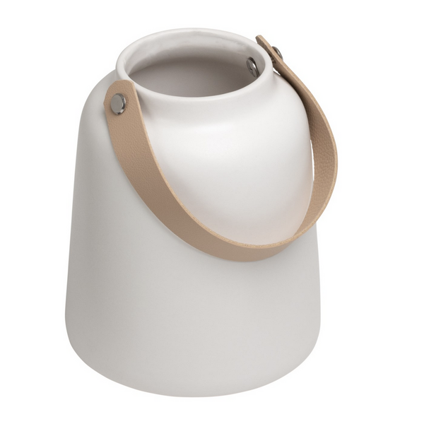 Lido Matte White Ceramic Vase with Leather Handle 6"h