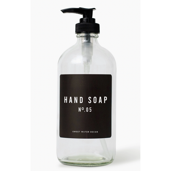 Clear Glass Hand Soap Dispenser - Black Label 16oz