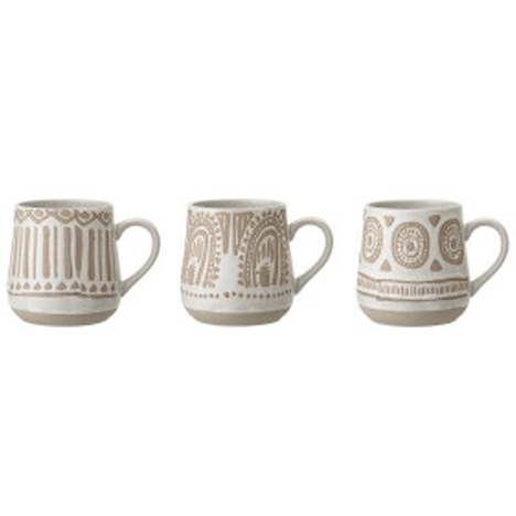 Stoneware Mug With Hand Painted Underglaze, Three Styles