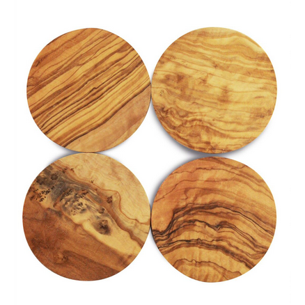 Olive Wood Round Coasters Set of 4