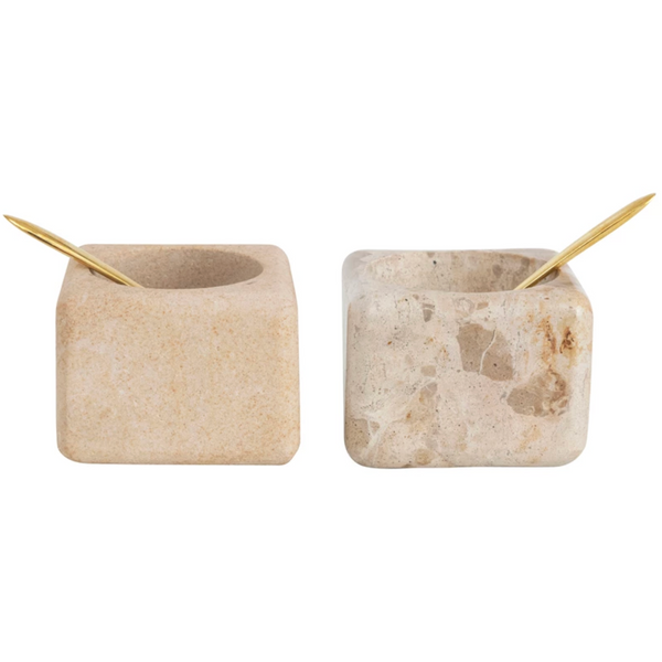 Marble/Sandstone Pinch Pot with Brass Spoon