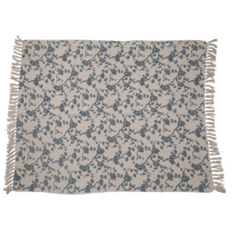 Recycled Cotton Blend Printed Throw With Floral Print &amp; Fringe