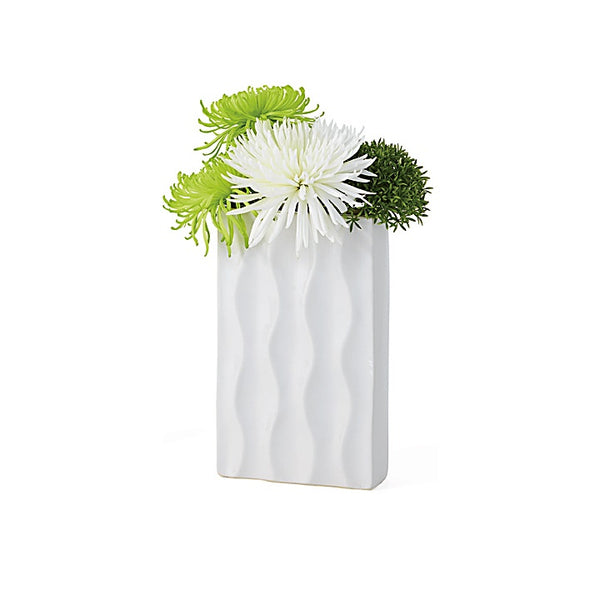Ripple Ceramic Rectangle Short Vase - White
