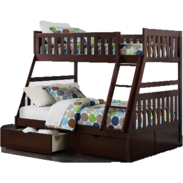 Twin over Full Bunk bed with drawers - Dark Brown