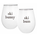 Ski Bum and Ski Bunny Stemless Wine Glass- Set of 2