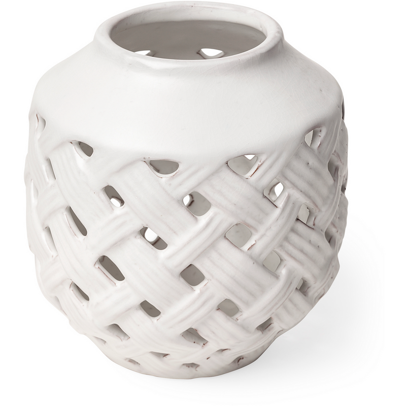Florian Short White Glazed Lattice Vase