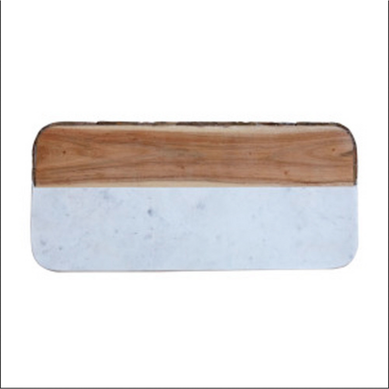 White Marble &amp; Mango Wood Cheese Board w/ Bark Edge