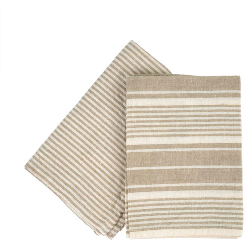 Set of 2 French Linen Tea Towels, Taupe