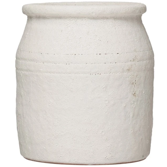 Decorative Coarse Terracotta Crock - Distressed White Volcano Glaze