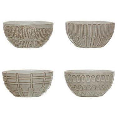 Debossed Stoneware Bowl, White, 4 Styles