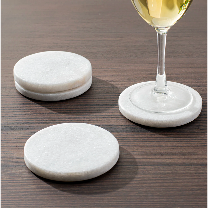 Marble Coasters Round White Set of Four