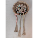 Wood Bead with Jute Tassels, 3 Colors