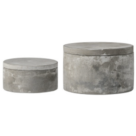 Round Decorative Cement Boxes with Lids, Grey, Set of 2