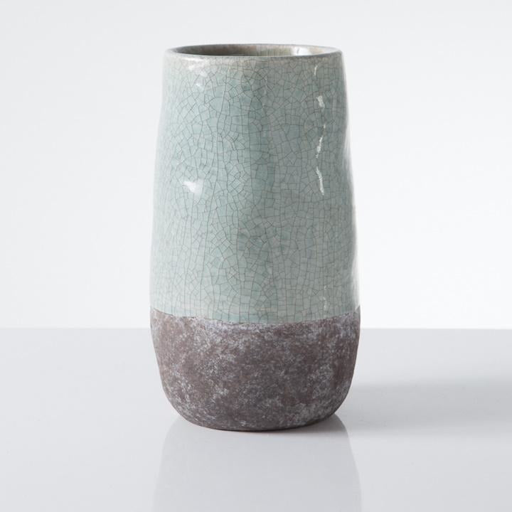 Corsica Ceramic Crackle 2 Tone Vase - Blue - 122 West