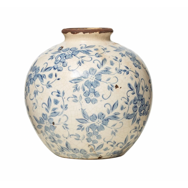 Terracotta Vase Blue Floral