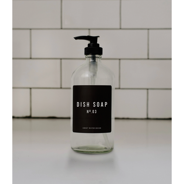 Clear Glass Dish Soap Dispenser - Black Label 16oz
